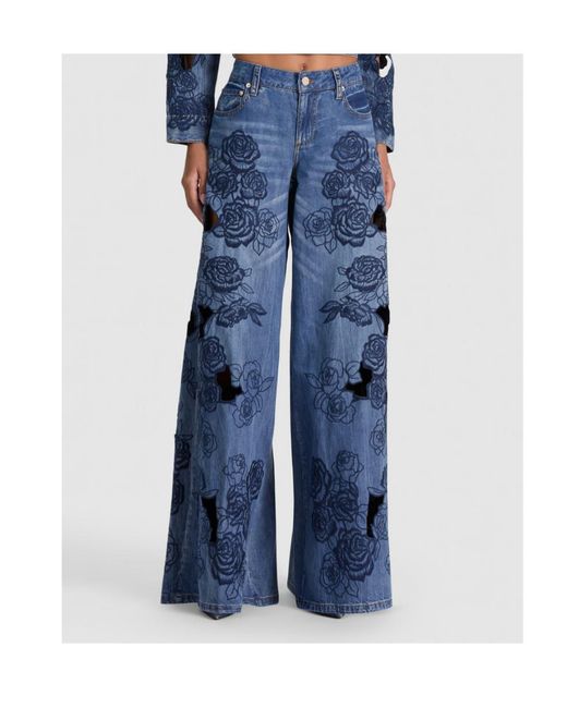 Alice + Olivia Blue Sidney Laser-Cut Jean