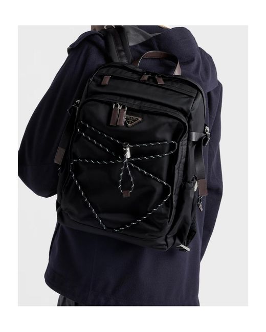 Prada Black Speedrock Re-Nylon And Leather Backpack for men