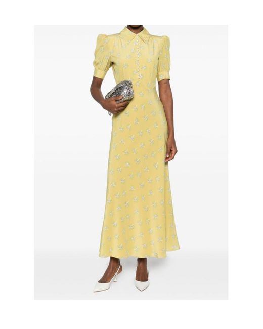 Alessandra Rich Yellow Floral Button-Front Dress
