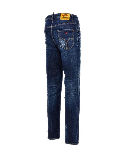DSquared² Blue Logo Patch Distressed Straight-Leg Jeans for men