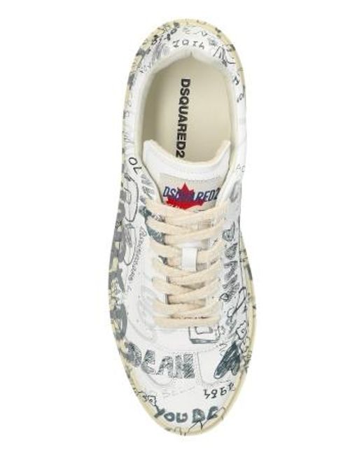 DSquared² White Rider All-Over Printed Lace-Up Sneakers for men