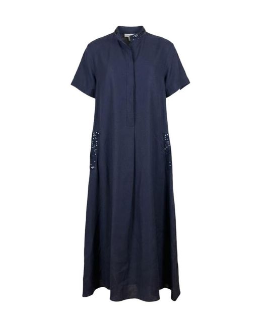 Antonelli Blue Embellished Straight Neck Dress