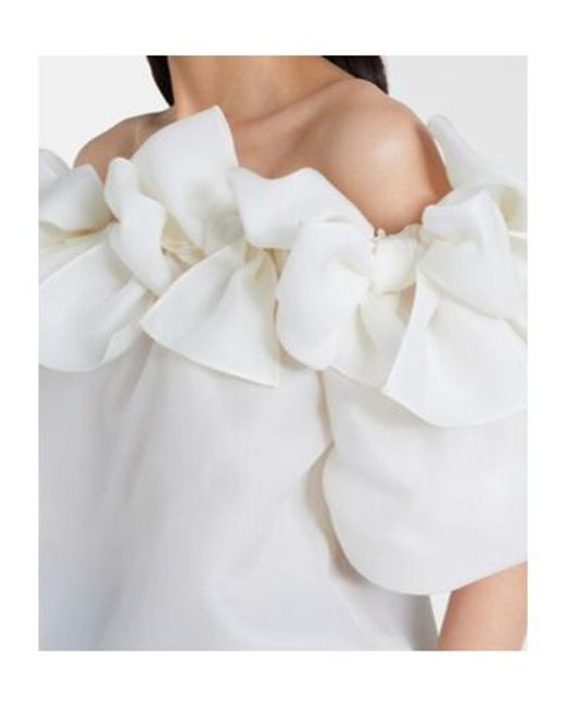 Carolina Herrera White Off-Shoulder Silk Top