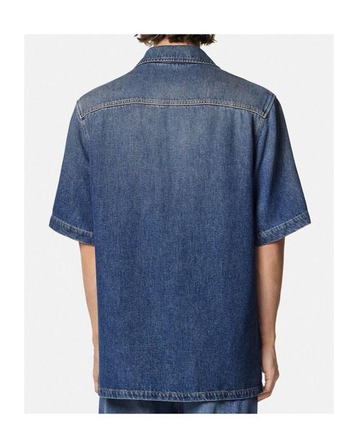 Versace Blue Short-Sleeved Denim Shirt for men
