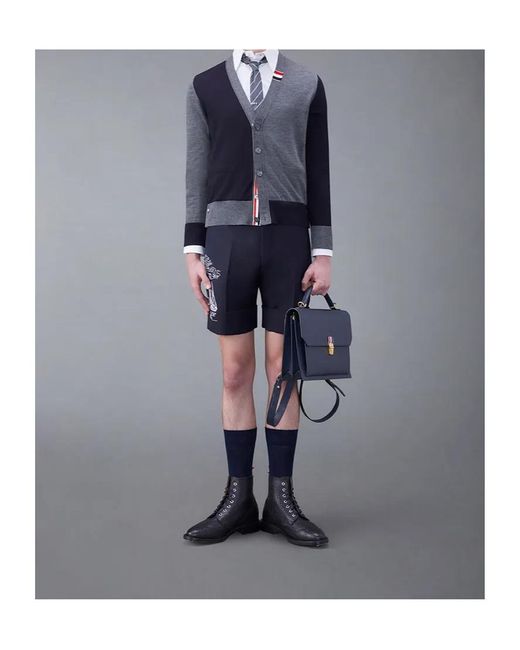 Thom Browne Blue Panelled Button-Up Cardigan for men