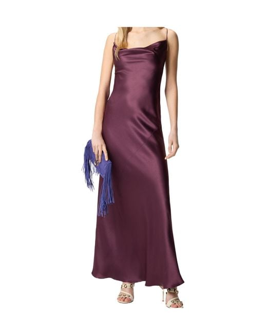 Pinko Purple Farro Satin Slip Dress