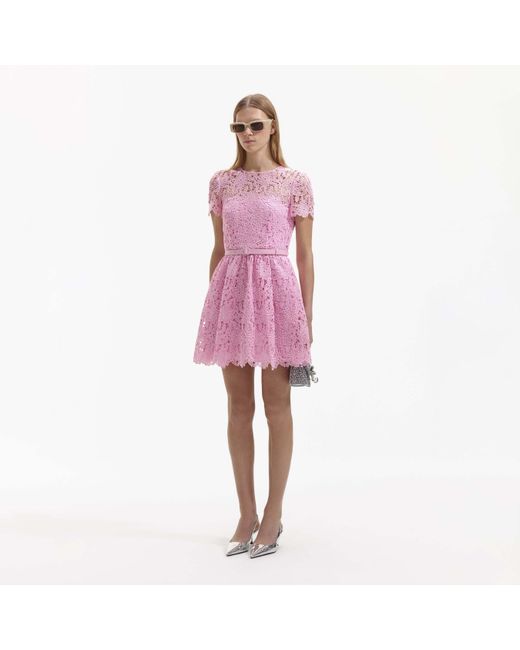 Self-Portrait Pink Guipure-Lace Belted Mini Dress