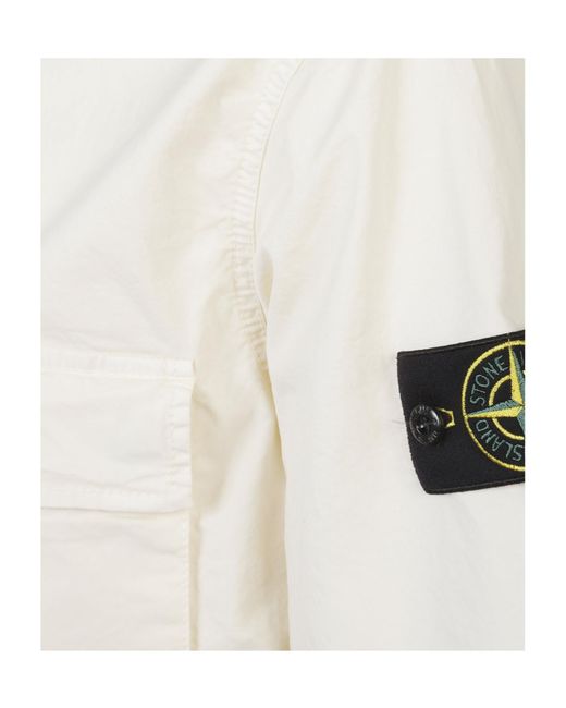 Stone Island White Logo Patch Short Sleeved Shirt for men