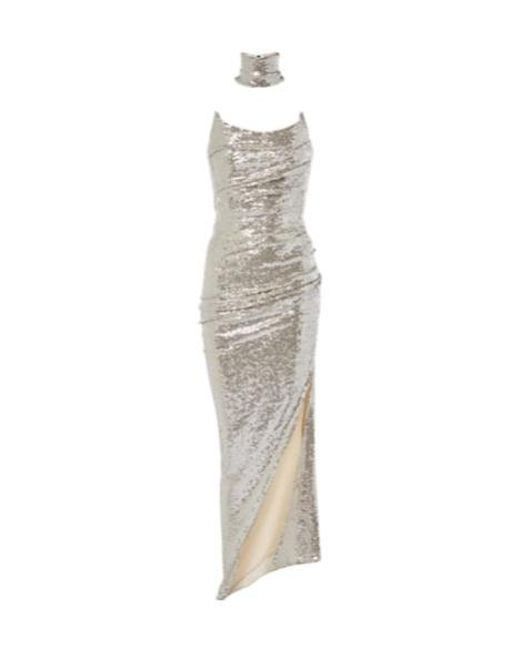 Maticevski White Exhilarate Gathered Sequined Gown