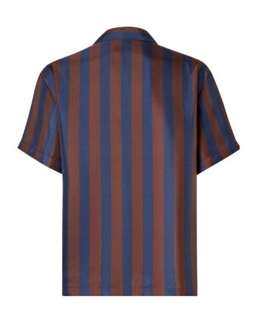 Fendi Blue Striped Collared Short-Sleeve Shirt for men