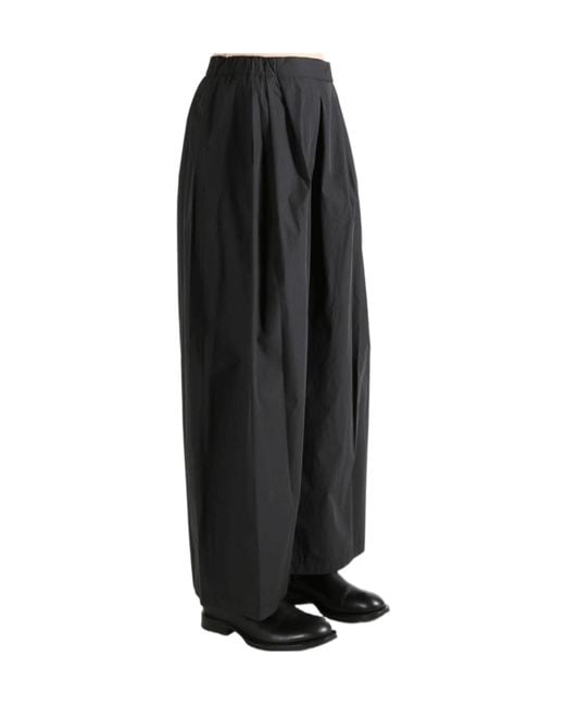 Amomento Black Pleated Wide-Leg Casual Pants
