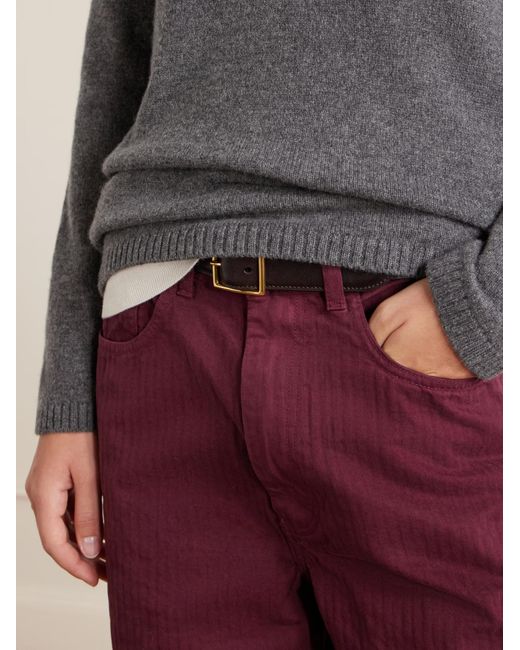 The Elder Statesman Red Herringbone Cotton Wide-Leg Casual Pants