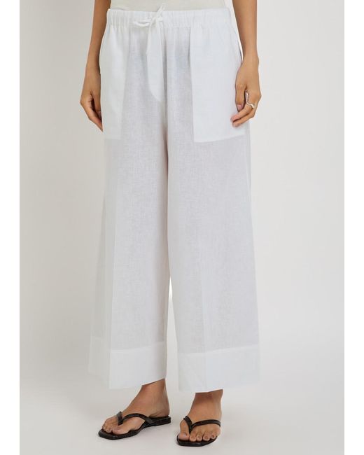 Totême White Wide-Leg Cotton And Linen-Blend Trousers