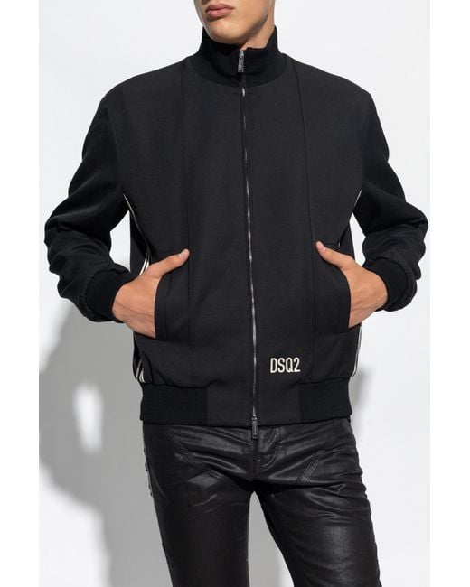 DSquared² Blue Logo Embroidered Zip-Up Bomber Jacket for men