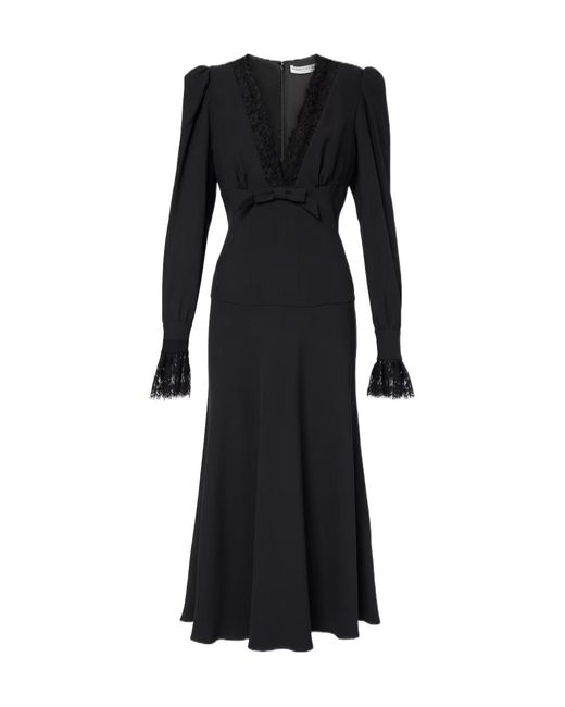 Alessandra Rich Black Lace-Trimmed Satin Midi Dress