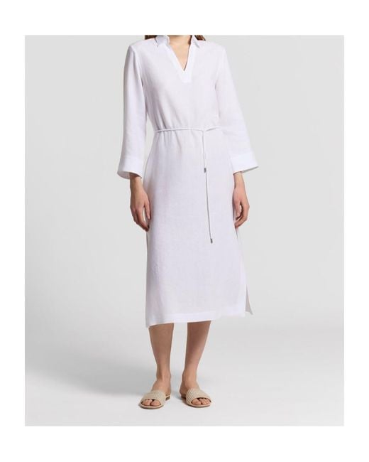 Peserico White V-Neck Tie-Detail Midi Dress