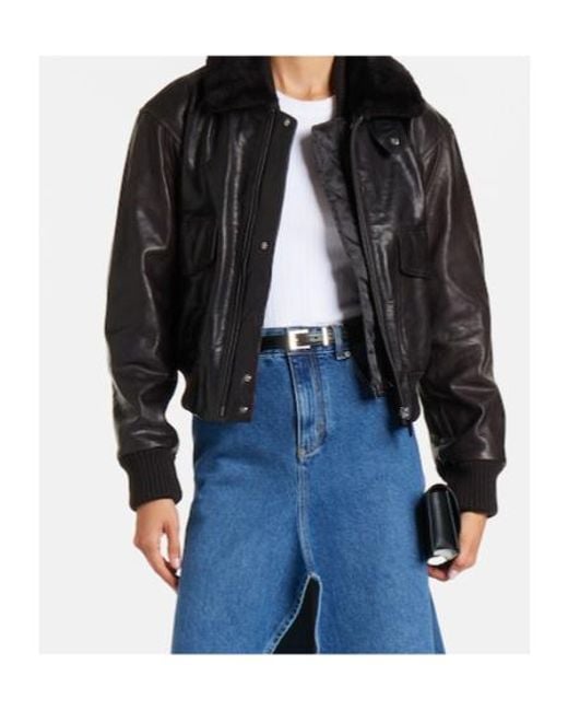 Victoria Beckham Black Shearling-Trimmed Leather Jacket