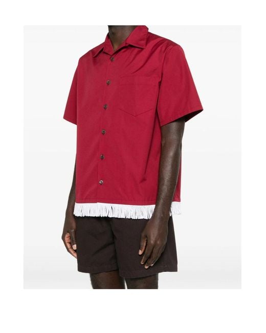 Prada Red Short-Sleeved Fringed Shirt for men