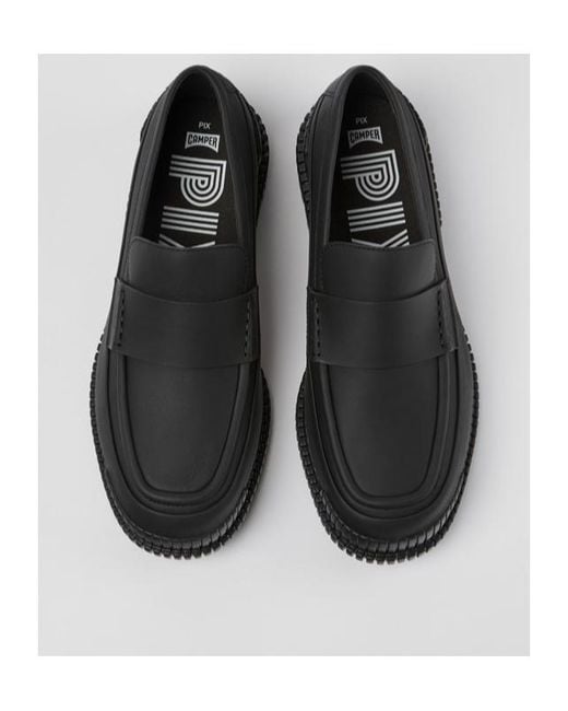 Camper Black Pix Leather Loafers for men