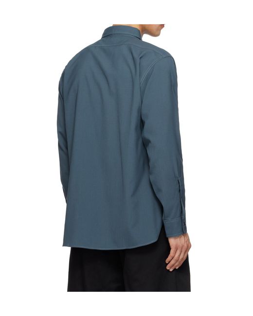Nanamica Blue Wool Blend Poplin Shirt for men