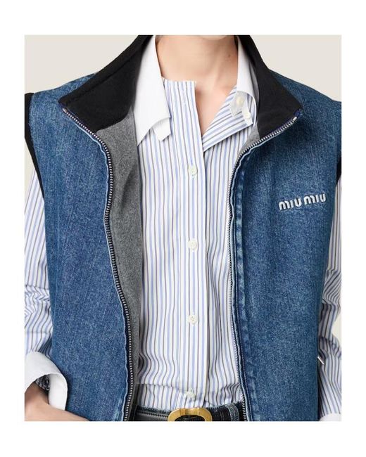 Miu Miu Blue Cashmere Denim Blouson Vest