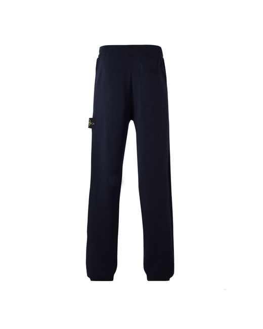 Stone Island Blue Solid Knitted Jogger Pants for men
