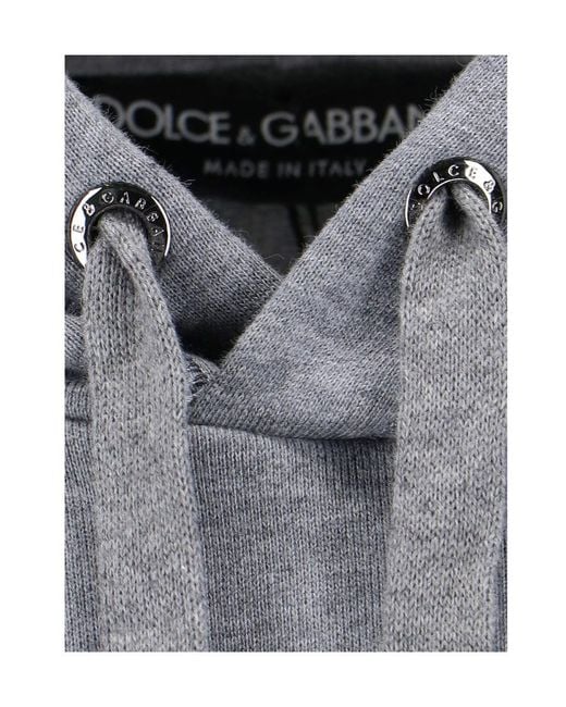 Dolce & Gabbana Gray Logo Plaque Drawstring Hoodie for men