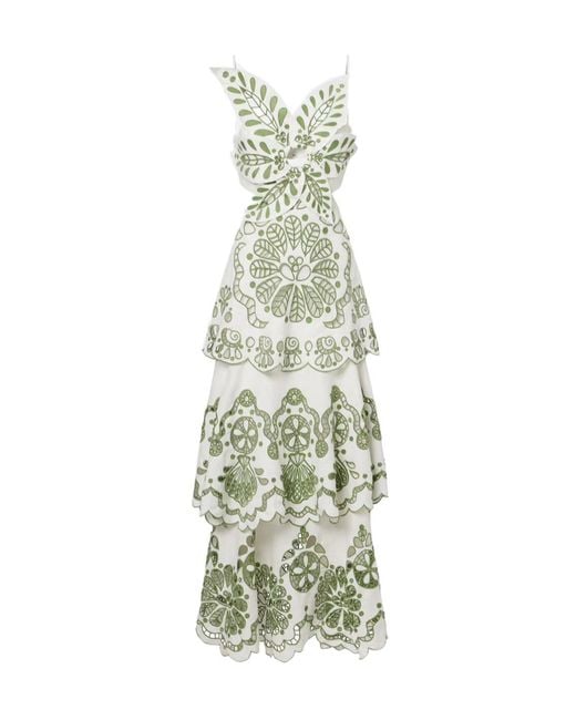 Farm Rio Green Layered Linen Maxi Dress