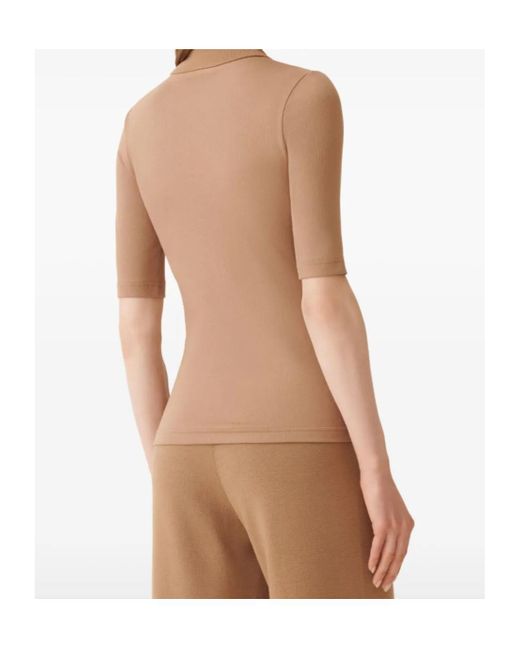 Fabiana Filippi Brown Short Sleeve T-Shirt With Knit Collar And Pins