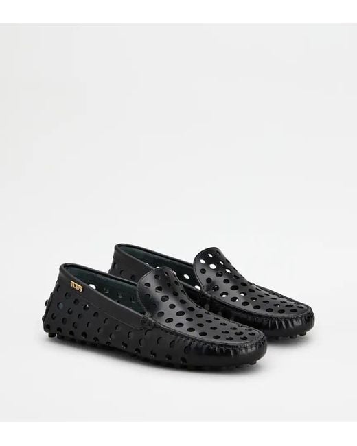 Tod's Black Gommino Perforated Loafers