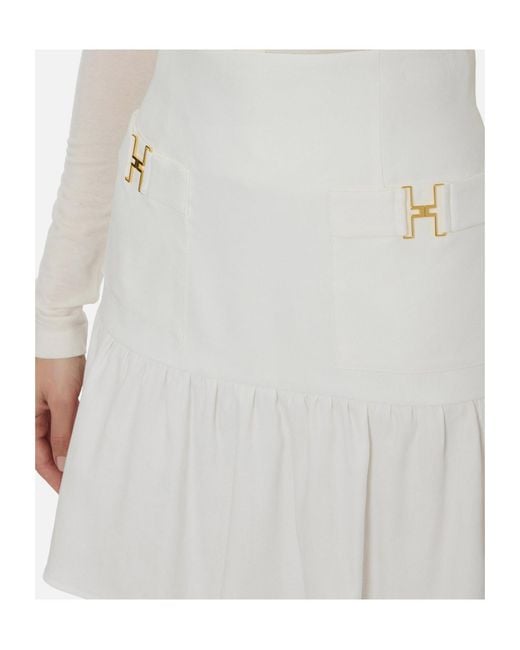 Elisabetta Franchi White High Waist Logo Plaque Skirt