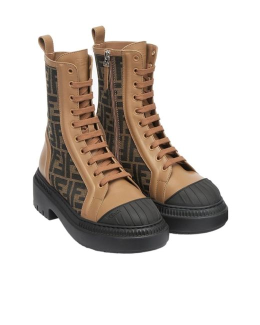 Fendi Brown Domino Lace-Up Combat Boots
