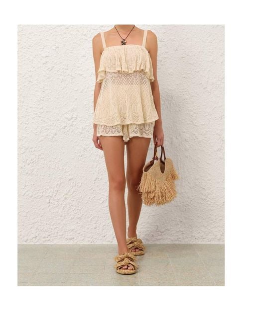 Zimmermann Natural Mahon Crochet-Knit Drawstring Shorts