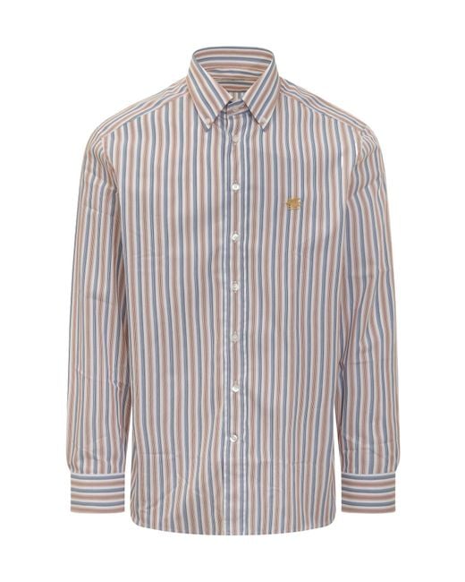 Etro Gray Pegaso Embroidered Striped Shirt for men