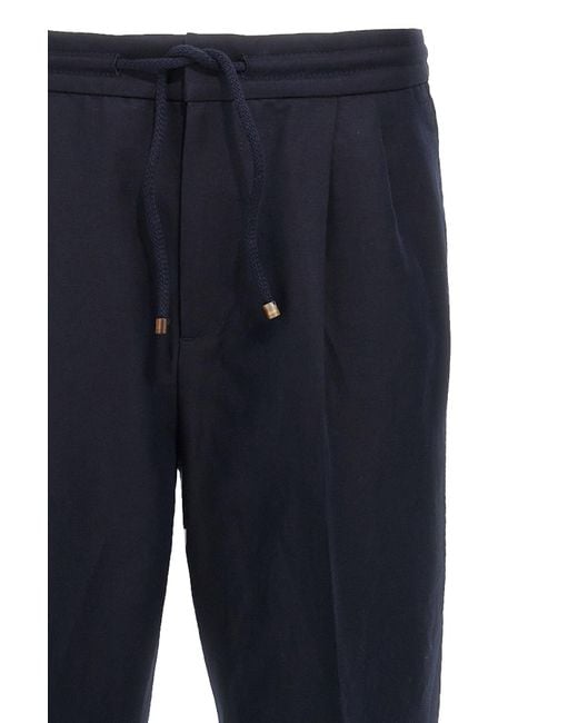 Brunello Cucinelli Blue Drawstring Straight-Leg Trousers for men
