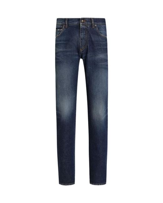 Dolce & Gabbana Blue Logo Patch Jeans for men