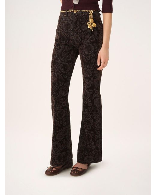 Chloé Black Chloé Floral Flocked Straight-Leg Velvet Pants