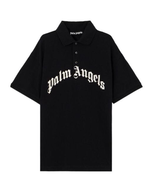 Palm Angels Black Curved Logo Polo Shirt for men