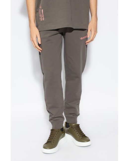 Helmut Lang Gray Logo Printed Sweatpants for men