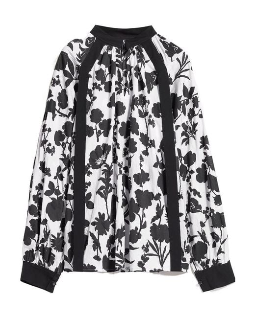 Max Mara Black Floral Printed Long-Sleeved Top