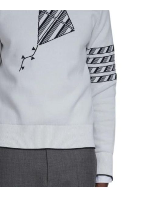 Thom Browne White Pullover W/ Kite Icon Jacquard 4Bar for men