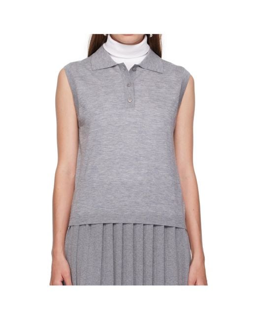 Lisa Yang Gray Lise Sleeveless Polo Top