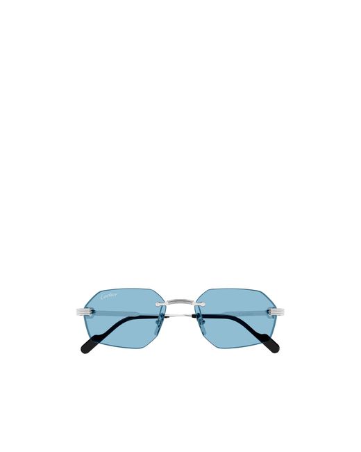 Cartier Blue Rimless Geometric-Frame Sunglasses for men