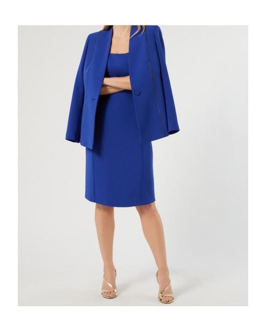 Marina Rinaldi Blue Rhinestone-Adorned Cady Dress