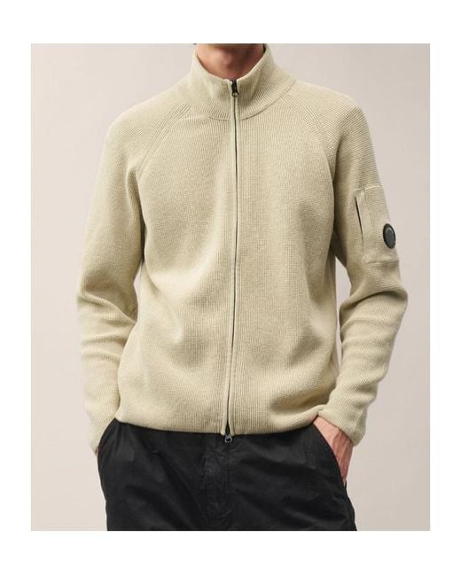 C P Company Natural Zip-Up Lens-Detail Sweater for men