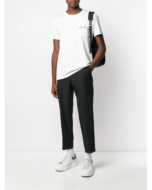 McQueen White Mcqueen Embroidered T-Shirt for men