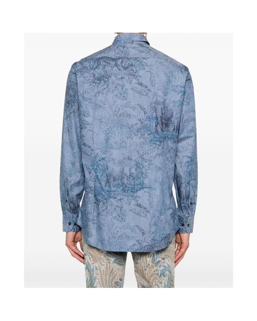 Etro Blue Tone-On-Tone Safari-Print Shirt for men
