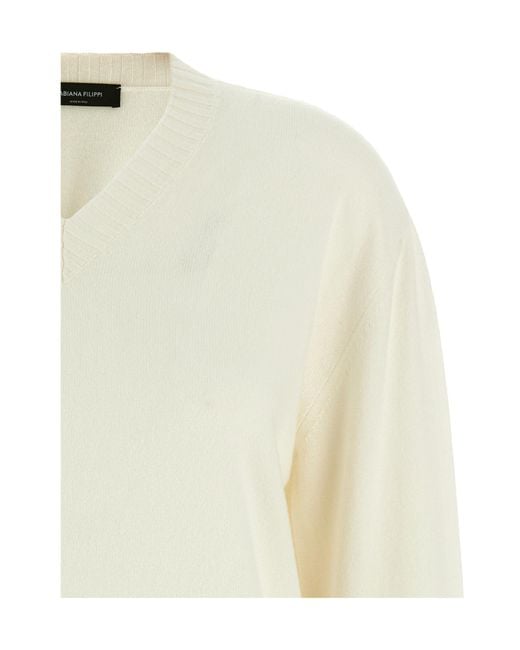 Fabiana Filippi White Jewel-Detail V-Neck Sweater