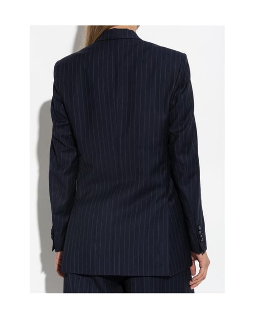 Officine Generale Blue Pinstripe Double-Breasted Jacket