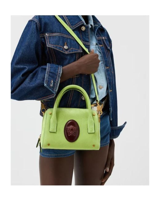 Versace Green Small Medusa Head Suede Tote Bag